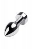 Silver anal plug TOYFA Metal with black round-shaped gem, length 8,2 cm, diameter 2,5-3,8 cm, weight 210 gr